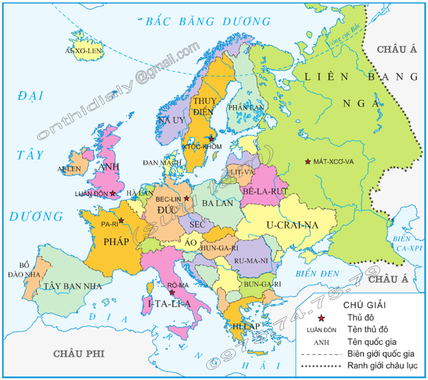 Bản đồ Châu Âu tiếng Việt